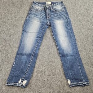 BKE Stella Mid-Rise Crop Jeans Womens 26 Blue Distressed Denim Stretch Casual